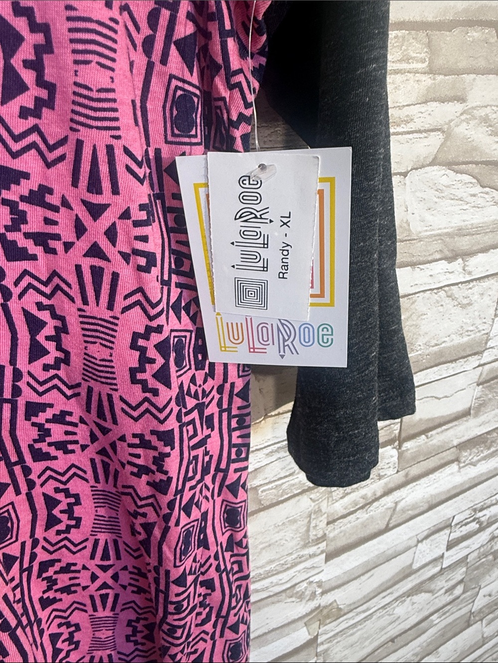 LuLaRoe XL Pink Geometric Raglan Randy Tee - Picture 3 of 9